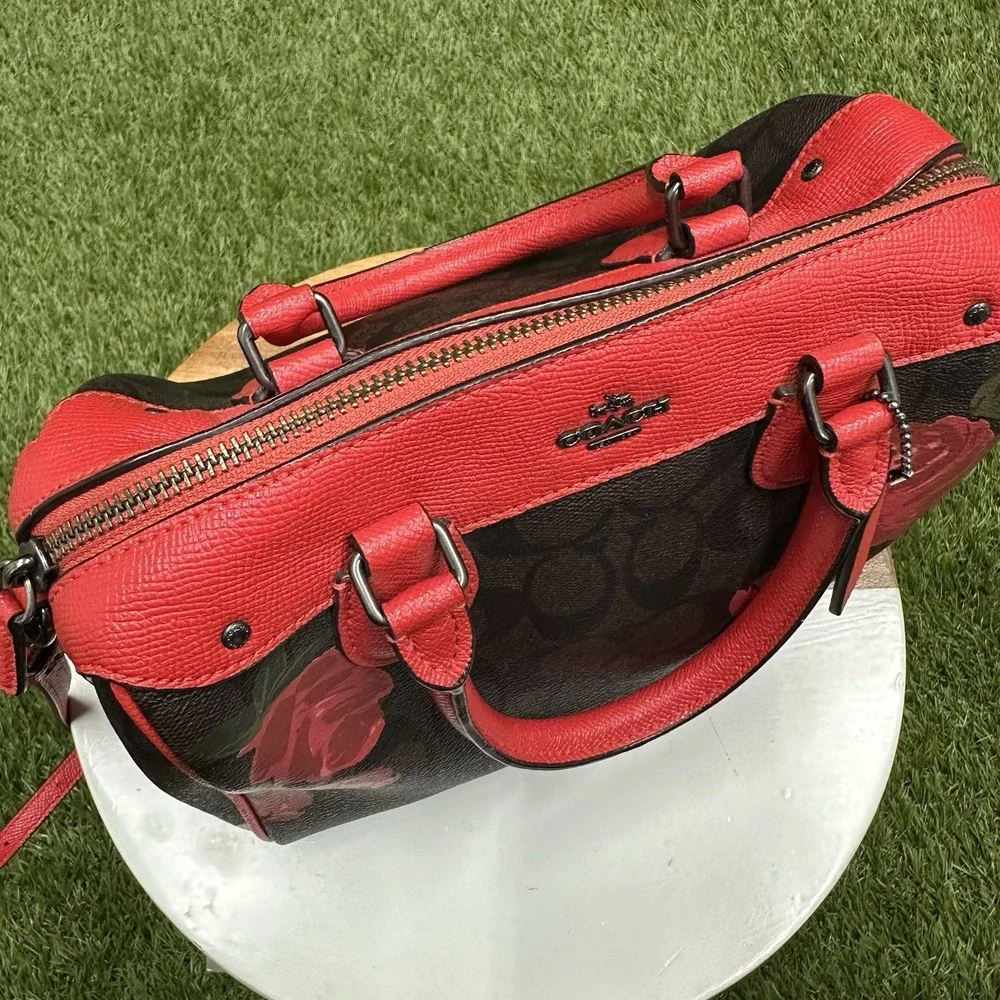 Coach Canvas Mini‎ Bennett Brown Rose Floral Red